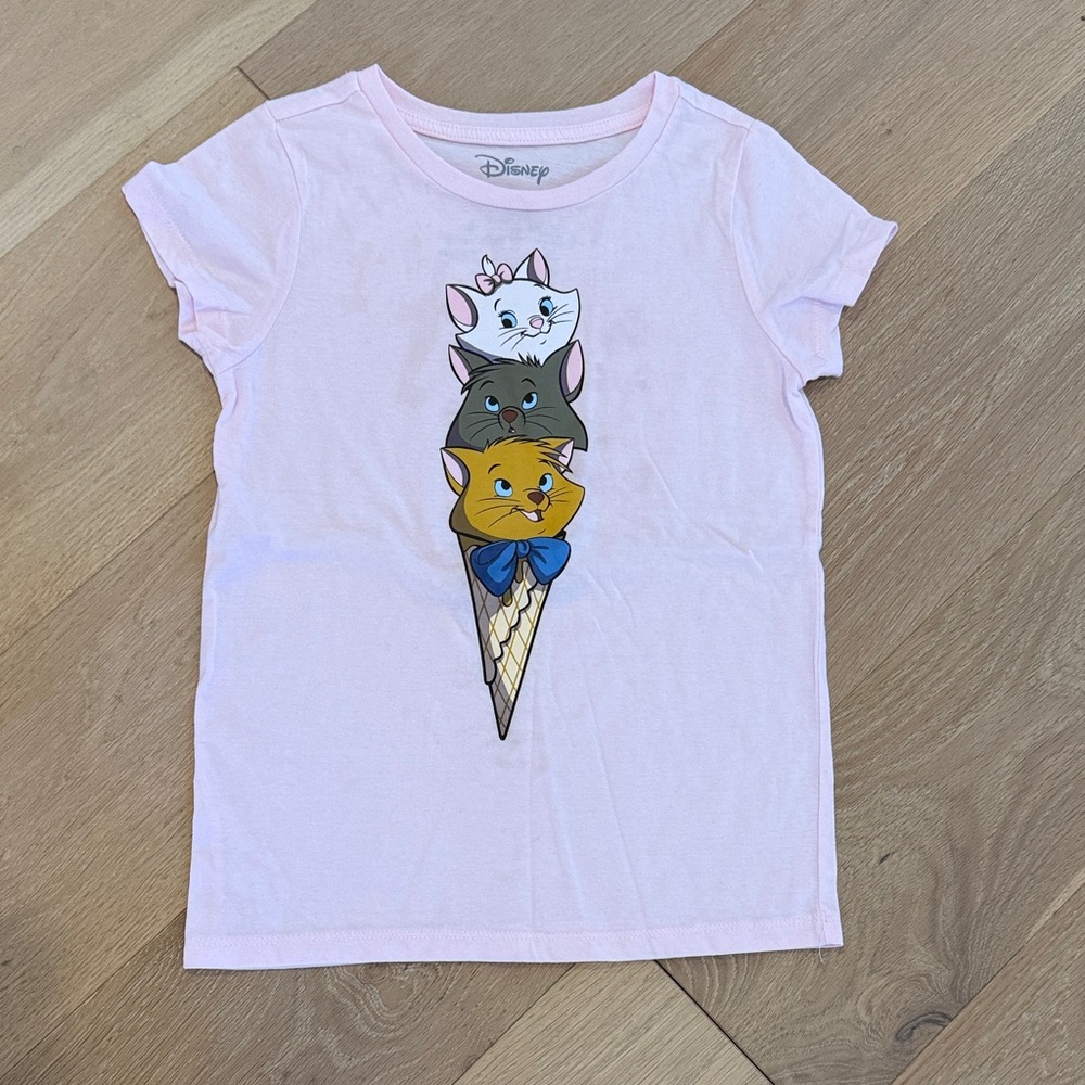 NWOT Disney Girls Pink Short Sleeve Tee with Aristocat Ice Cream Design size L
